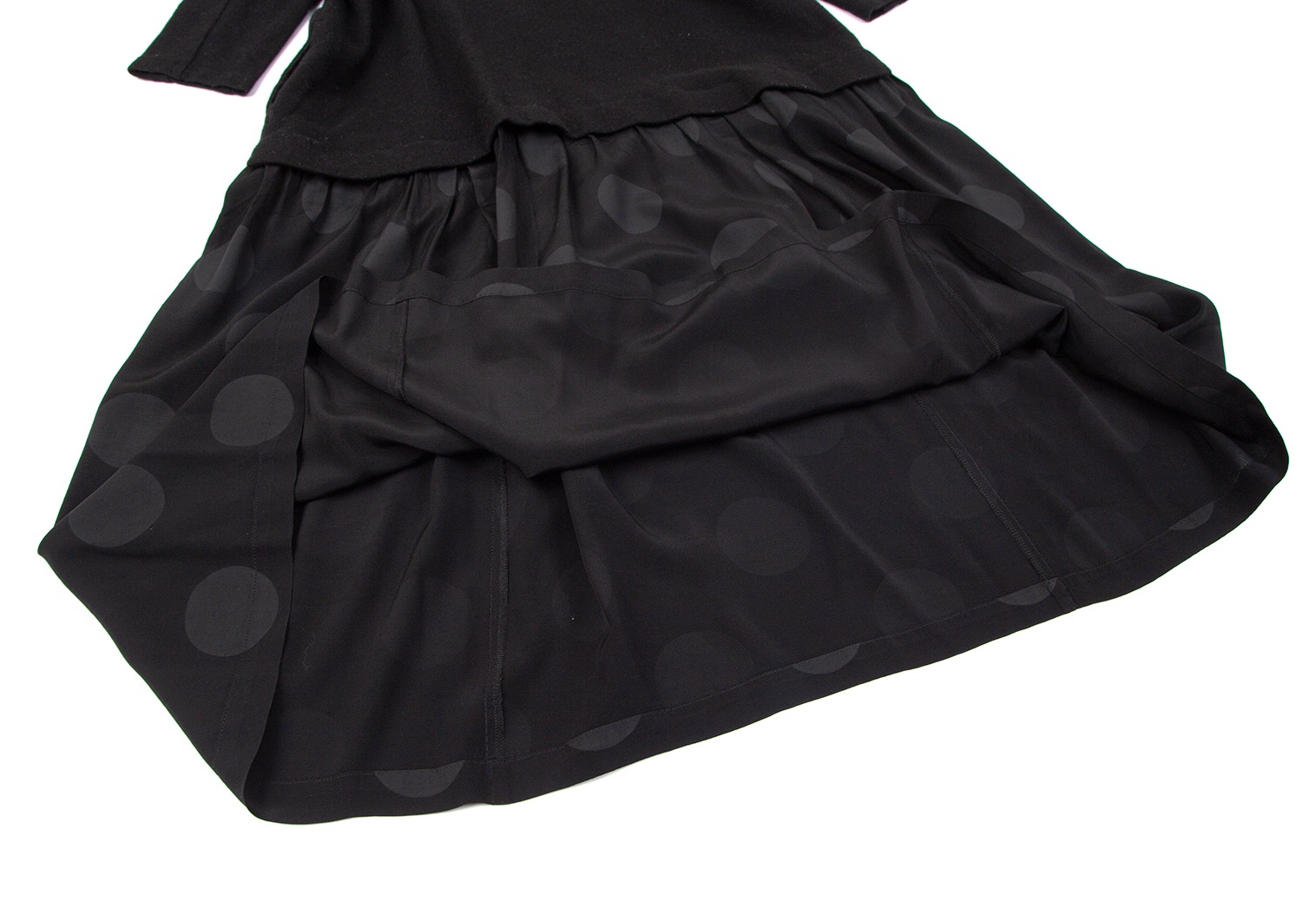 ワイズY's ドットプリントスカート切替ニットワンピース 黒1