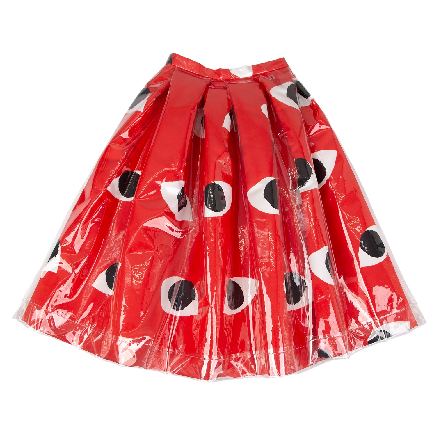 激レア コムデギャルソンオムプリュス PVCレイヤード アイプリントスカート 赤内側の生地は綺麗です