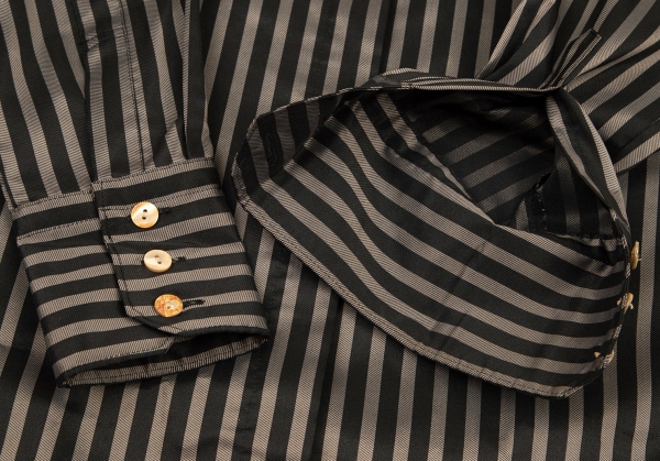 Jean-Paul GAULTIER CLASSIQUE Tie Coller Stripe Shirt Black,Beige