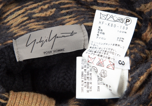 Yohji Yamamoto POUR HOMME Wool Layered Knit Jacket Black,Beige 3
