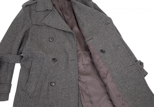 SHIPS Wool Cashmere Tweed Trench Coat Grey L | PLAYFUL