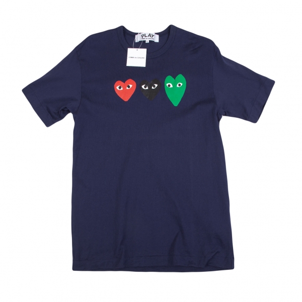 PLAY COMME des GARCONS Hearts Printed T-shirt Navy L | PLAYFUL