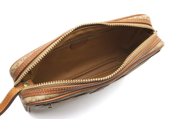Celine Clutch Bag Second Bag Pouch Ladies Men's Macadam Beige Brown  Gold leather