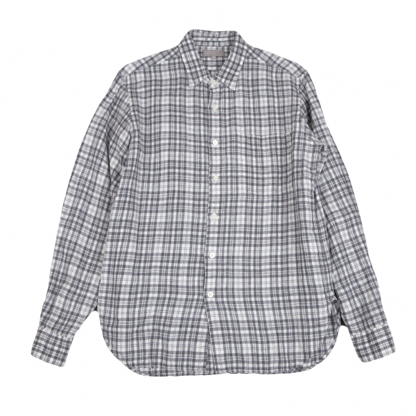 MARGARET HOWELL Linen Plaids Long Sleeve Shirt White,Grey M | PLAYFUL