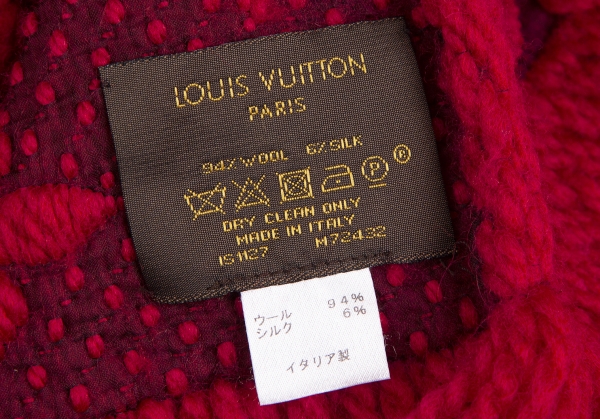 Louis Vuitton Escalp Logo Mania Monogram fringe Winter Scarf wool silk Red  Women