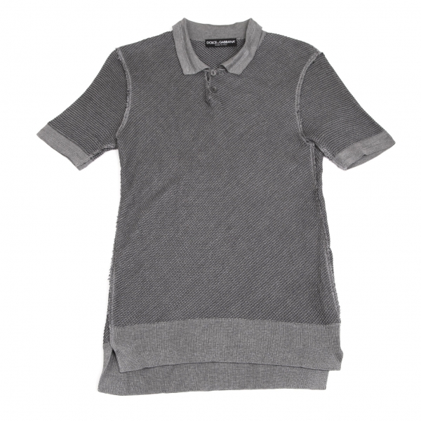 DOLCE&GABBANA Silk Jacquard Knit Polo-shirt Grey 44 | PLAYFUL