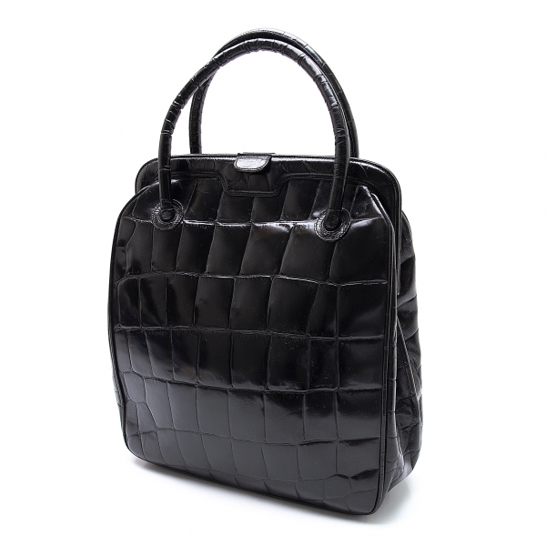 GIORGIO ARMANI Emboss Leather Hand Bag Black | PLAYFUL