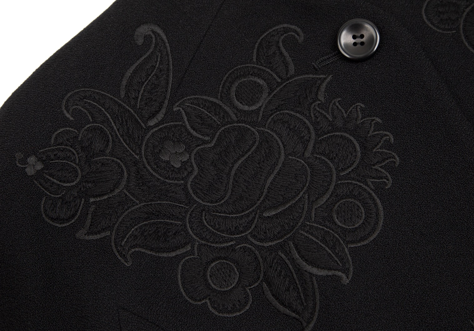 ケンゾーKENZO ウール花柄刺繍ノーカラージャケット 黒2