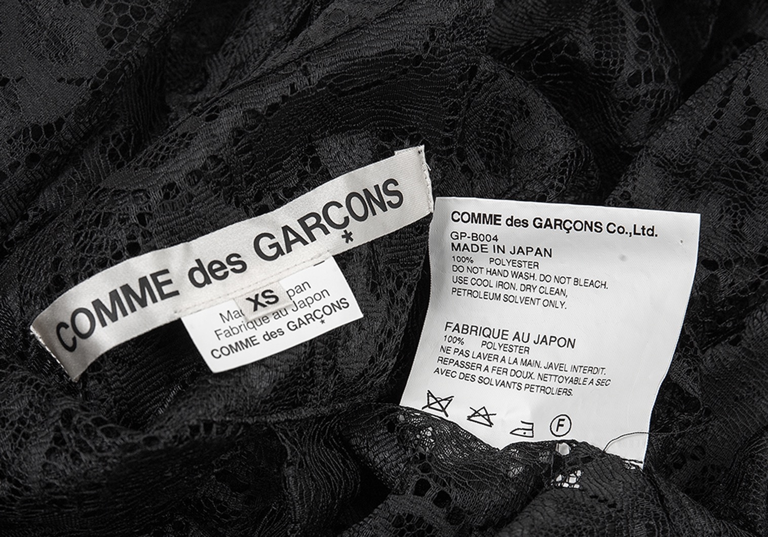 コムデギャルソンCOMME des GARCONS 総レースラウンドカラーシャツ 黒XS
