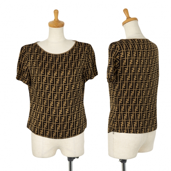Fendi Black & Brown Zucca Monogram Print Knit Top M Fendi