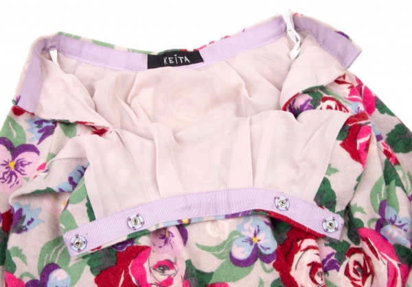 KEITA MARUYAMA Angola Blend Piping Floral Pattern Skirt Pink 1