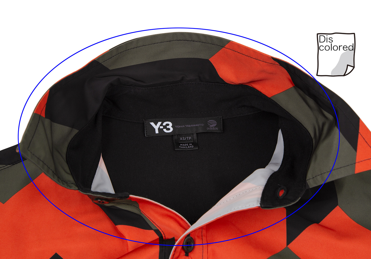 ワイスリーY-3 幾何学プリント異素材切替シャツ 黒オレンジXS