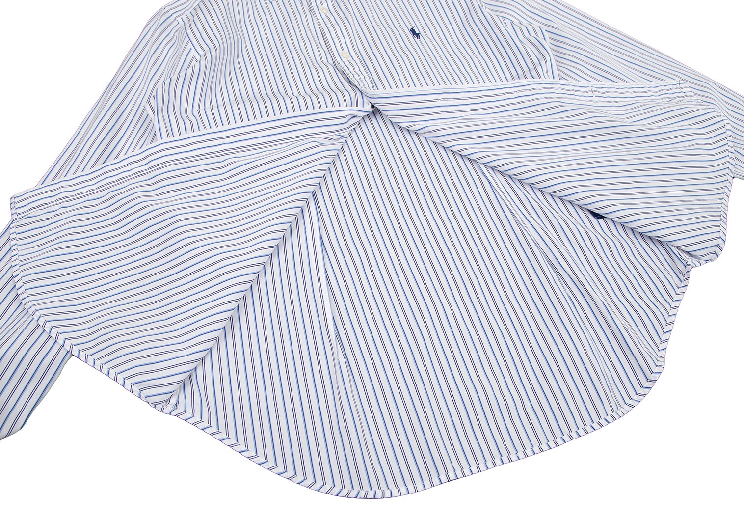 ラルフローレン　半袖　ポロシャツ　ワンポイント刺繍　ストライプ　白　水色