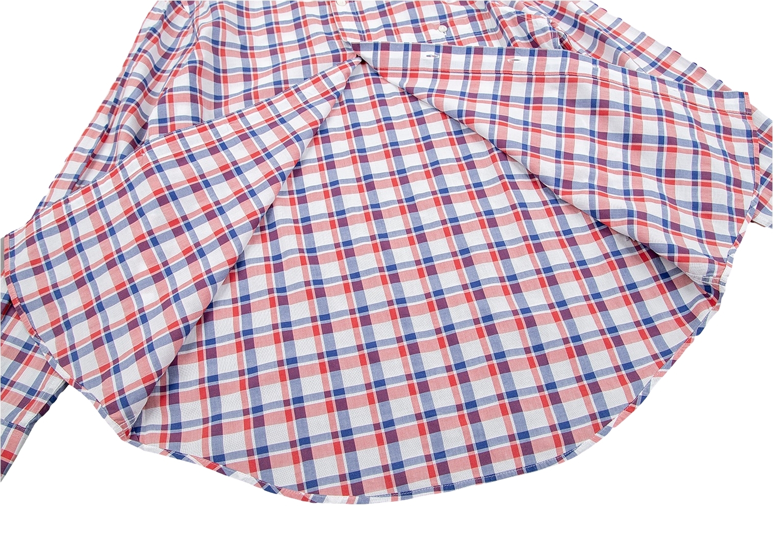 パパスPapas コットンボタンダウンチェックシャツ 白赤青46S