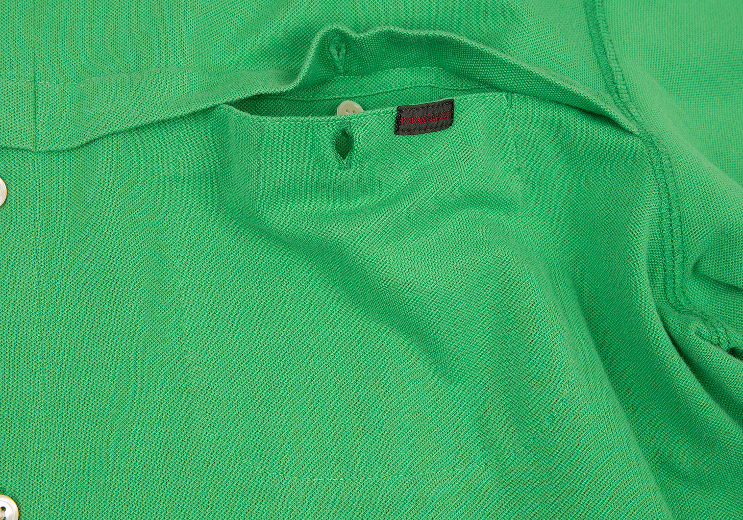 パパスPapas コットンストレッチフロント切替鹿の子半袖シャツ 緑50L