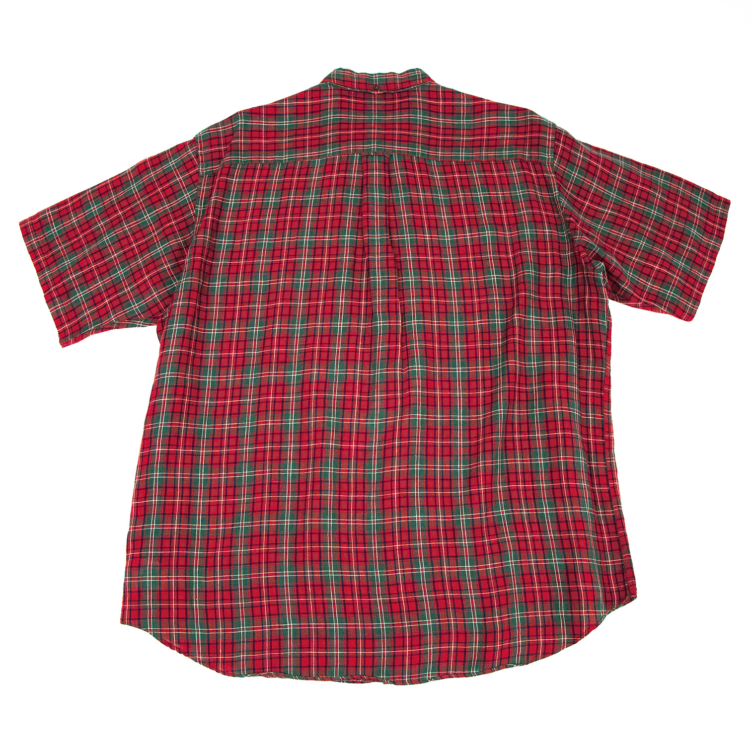 パパスPapas リネンチェック半袖ボタンダウンシャツ 赤緑L