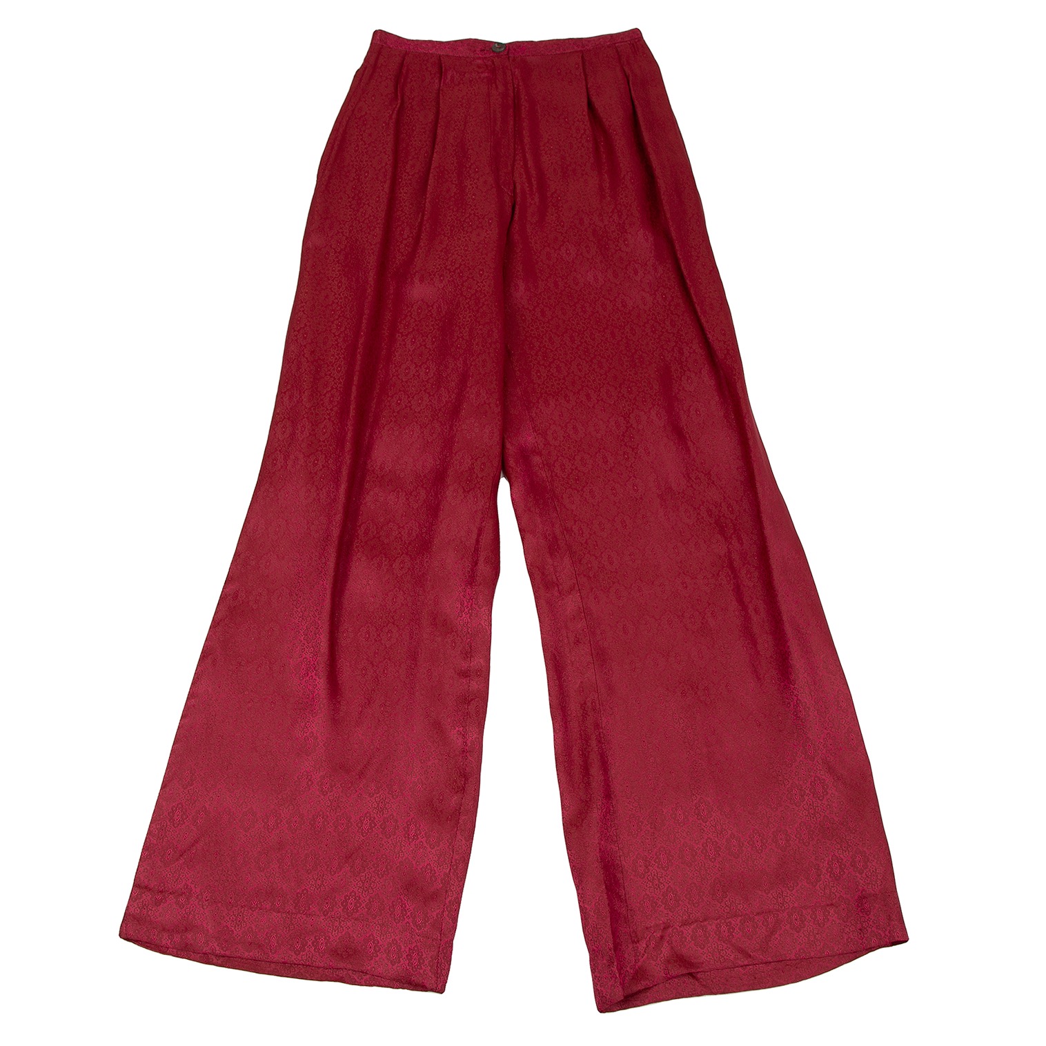 ドリスヴァンノッテン　ジャガード織り　サテンパンツ　ワイドパンツ　レッド　34裾幅28cm