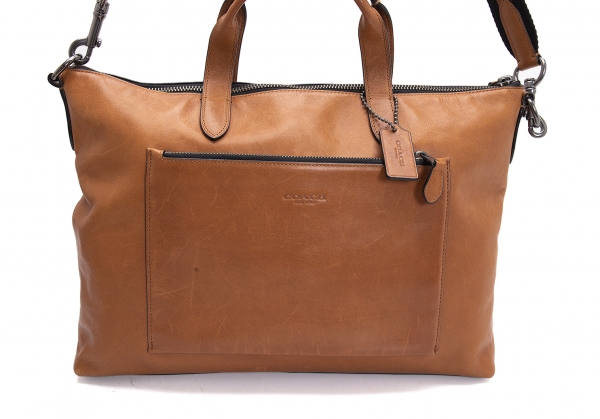 COACH Leather 2way Business Bag Camel | PLAYFUL