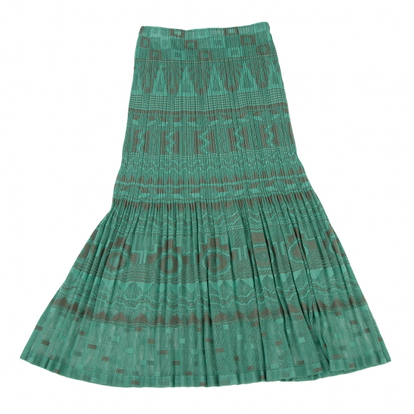 Geometric Jacquard Pleated Flare Skirt