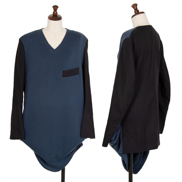 Yohji Yamamoto FEMME Knit Switching Stripe Jacket Black,Blue