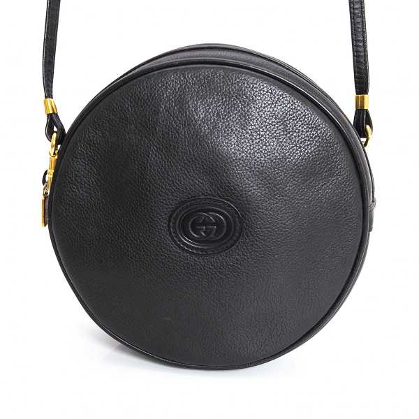 Large Black Leather Vintage GUCCI Shoulder Handbag Gusseted