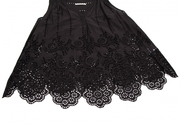 ne Quittez pas Embroidery Lace Cotton Sleeveless Shirt Black S-M