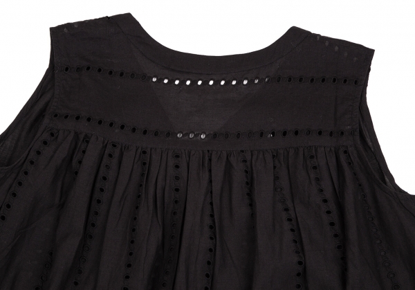 ne Quittez pas Embroidery Lace Cotton Sleeveless Shirt Black S-M