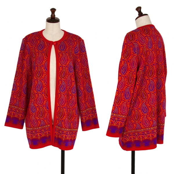 Yves Saint Laurent Paisley Jacquard Knit Dress & Cardigan Red M 