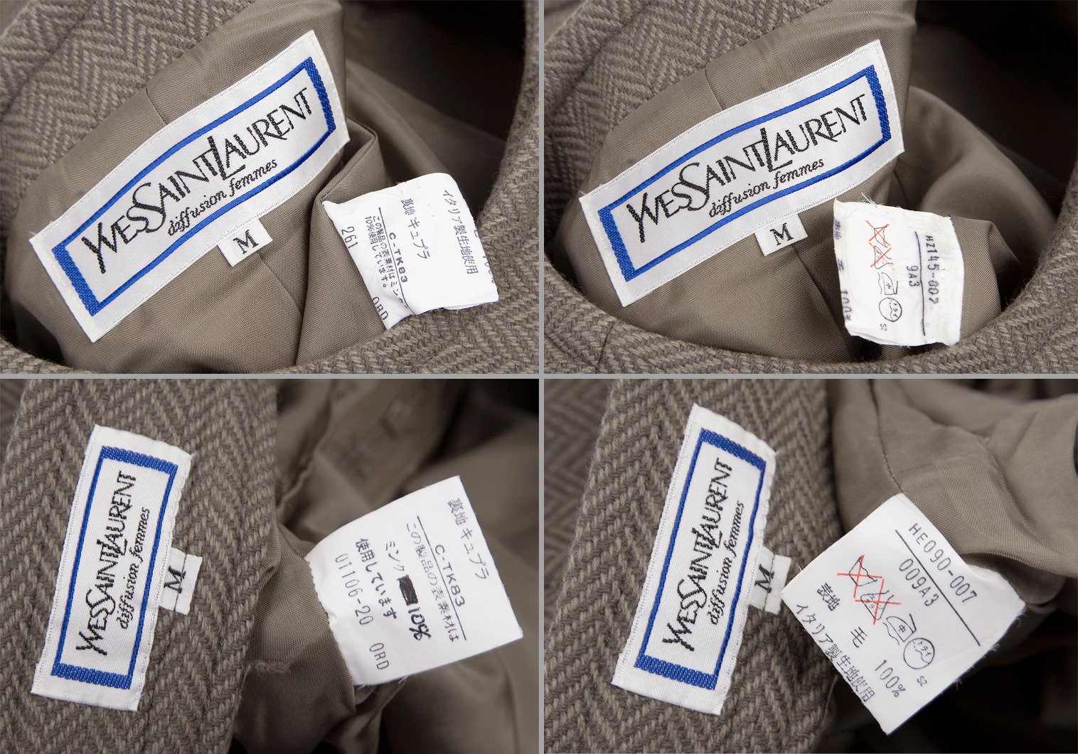 通販正規品イヴ・サンローラン　セットアップ　スーツ　ノーカラー　ウール　カーキ スーツ・フォーマル・ドレス