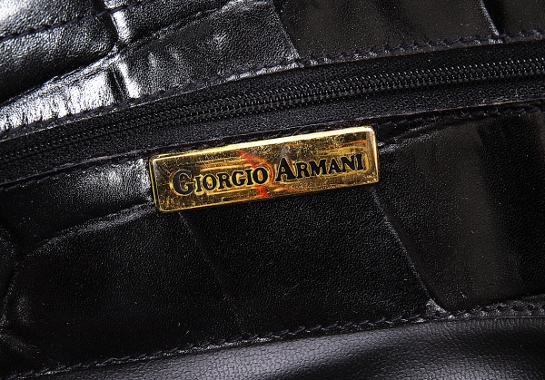 Giorgio Armani Embossed Logo Shoulder Bag Black