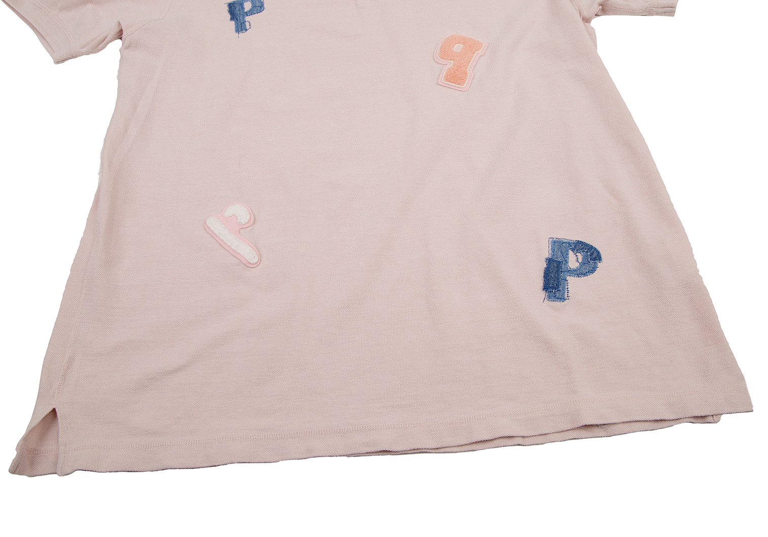 パパスPapas Pパッチデザイン鹿の子ポロシャツ ライトピンク50L