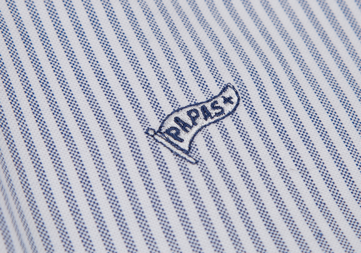 パパスプラスPapas+ フラッグ刺繍オックスフォードストライプ半袖 