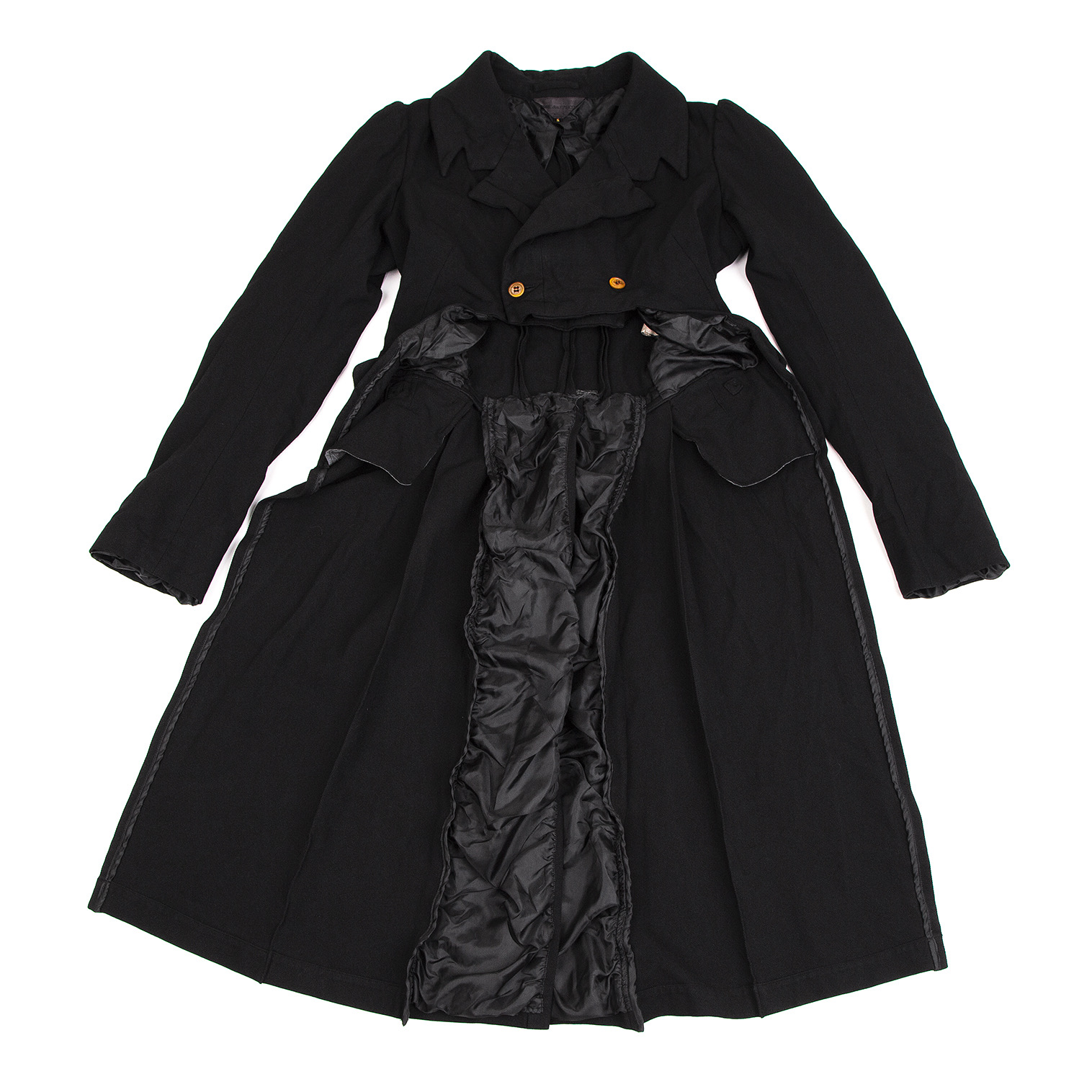 裏地キュプラ100%AD2013 コムデギャルソン コムコム 裾立体リボン装飾ウールジャケットコート