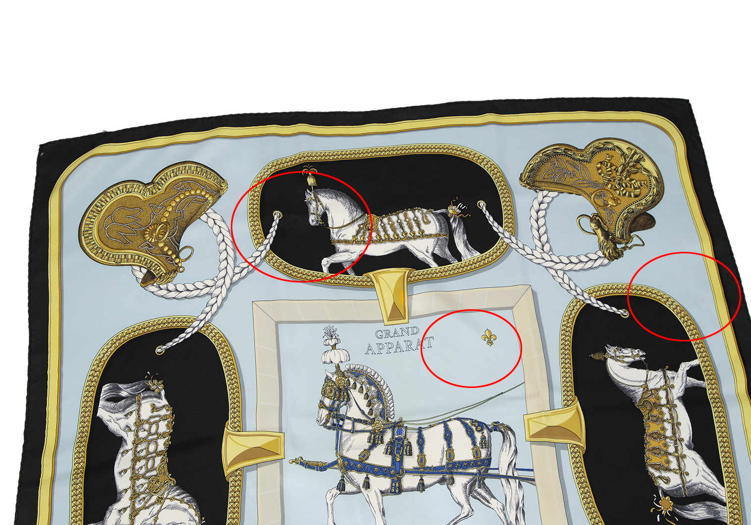 エルメスHERMES カレ90 GRAND APPARAT 盛装の馬 スカーフ 水色マルチ