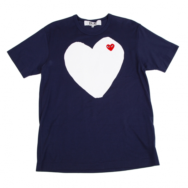 PLAY COMME des GARCONS Hem Print One Point Heart Patch T Shirt