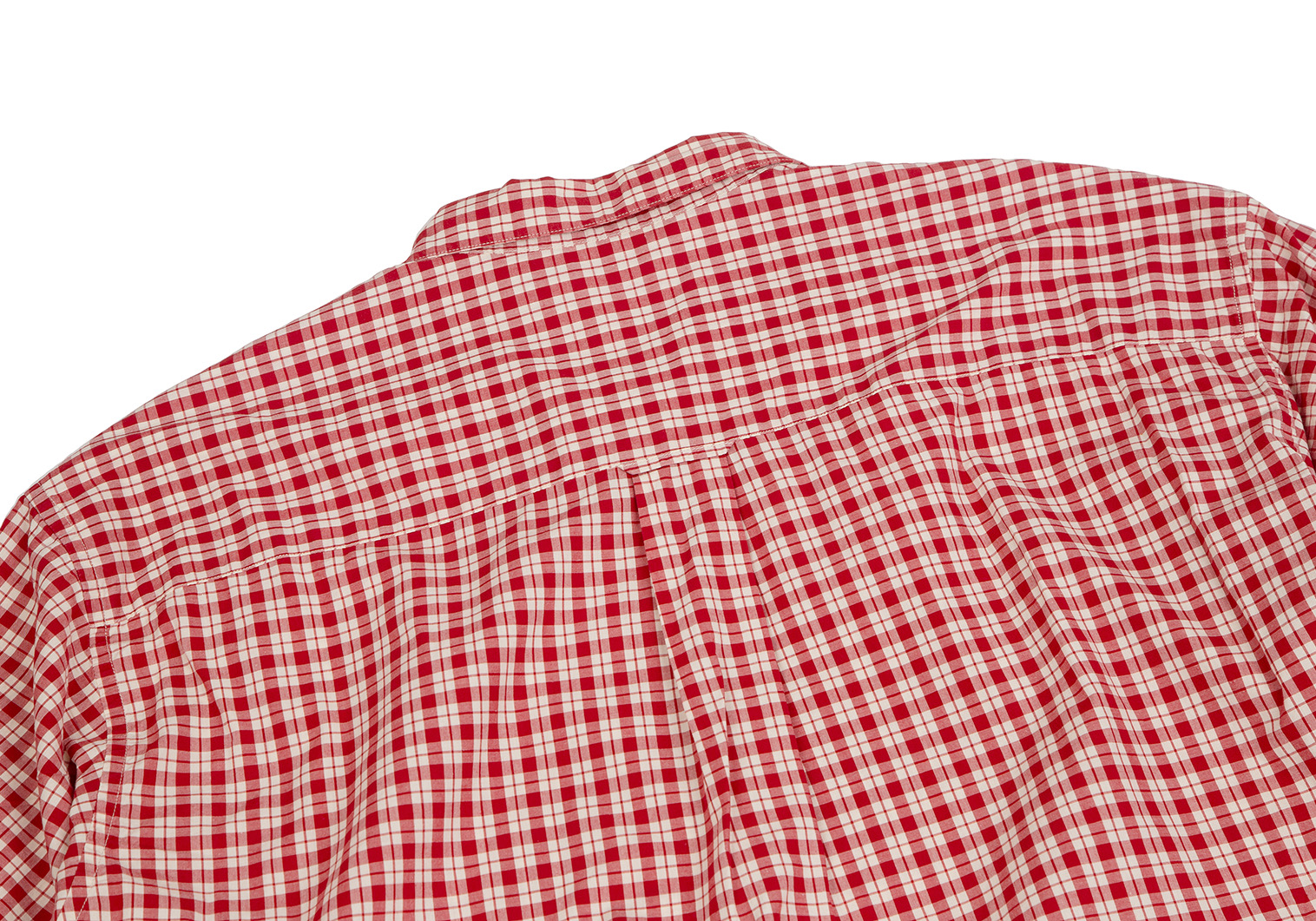 パパスPapas コットンチェックシャツ 赤アイボリーL