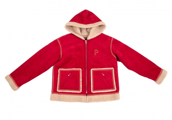 PINK HOUSE Logo Wappen Faux Mouton Lining Boa Jacket Red S-M | PLAYFUL