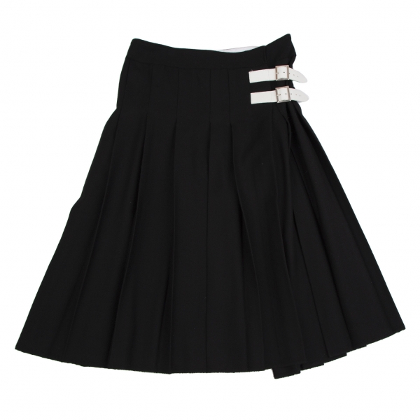Yohji Yamamoto FEMME Wool Pleats Wrap Skirt Black 3 | PLAYFUL