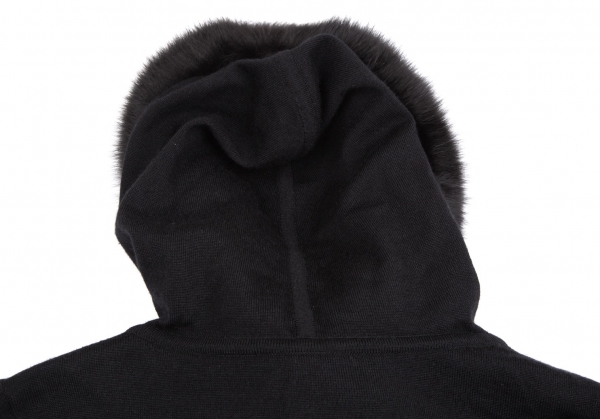 FOXEY Fox Fur Full Zip Knit Hoodie (Jumper) Black 38 | PLAYFUL