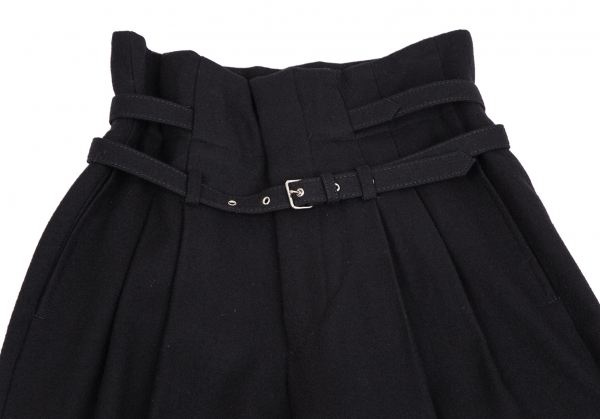 Black Double Belted Pleated Trousers