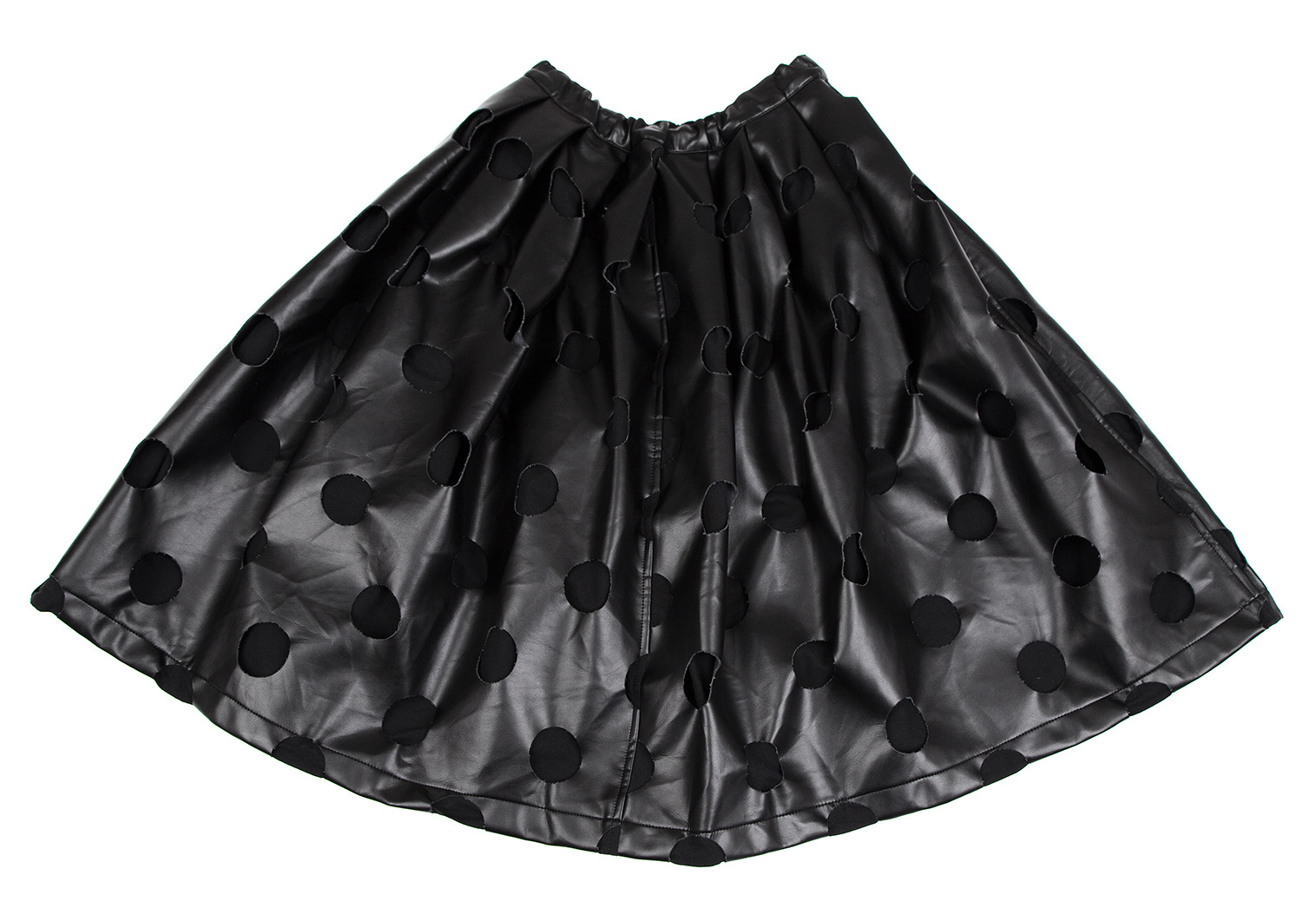ブラックコムデギャルソンBLACK COMME des GARCONS ドットカッティングフェイクレザースカート 黒XS