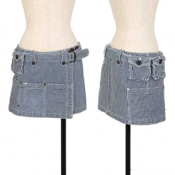 HYSTERIC GLAMOUR Hickory Denim Wrap Mini Skirt Indigo,White F