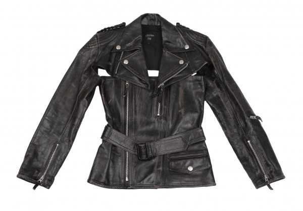 Jean Paul GAULTIER FEMME Separate Leather Motor cycle Jacket Black 