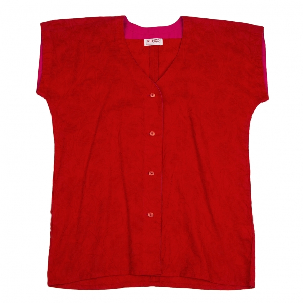 KENZO Botanical Jacquard Short Sleeve Shirt Red S-M | PLAYFUL