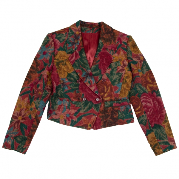 KENZO Floral Pattern Double Breasted Wool Jacket & Skirt Multi 