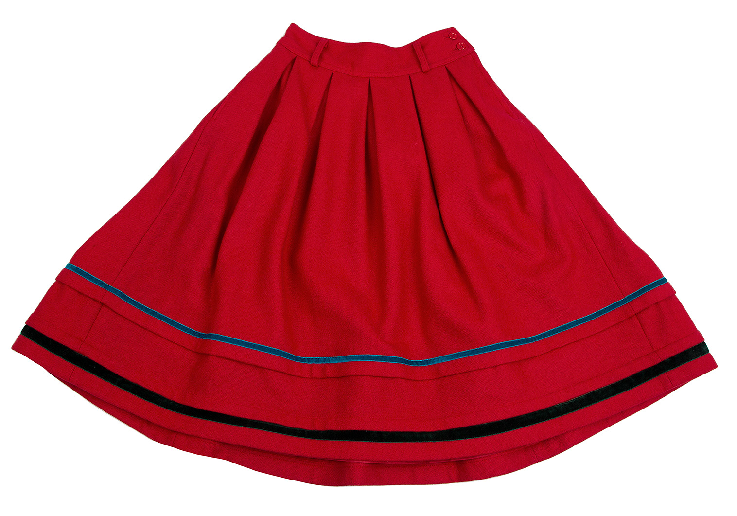 ケンゾーKENZO ベロアラインテープ裾切替プリーツスカート 赤M