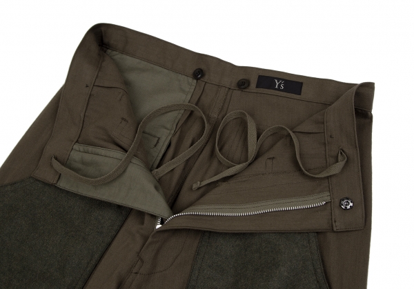 Y's Wool Fabric Pasted Design Cotton Pants (Trousers) Khaki-green