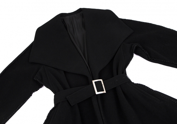 Y's Melton Wool Overlock Stitch Belted Coat Black M-L | PLAYFUL