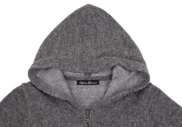 HYSTERIC GLAMOUR Logo Knit Hoodie Grey F | PLAYFUL