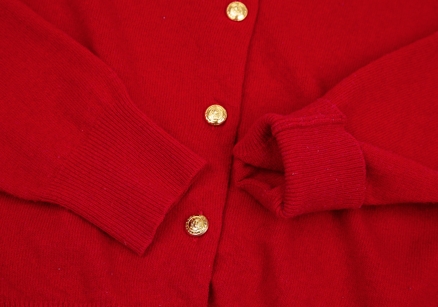 【美品】セリーヌ　ヴィンテージ　イタリア製　カーディガン　赤　マカダム柄金ボタン着丈70cm